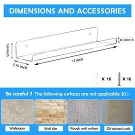 Vinyl Record Shelf Wall Mount,Magazine Display Shelves,Acrylic Album Record Holder Display,Floating Wall Shelves for Bathroom, Bedroom, Living Room, Kitchen