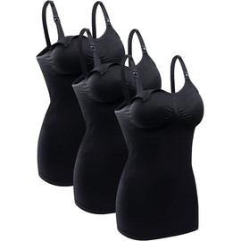 Womens Nursing Tank Tops Built in Bra for Breastfeeding Maternity Camisole Brasieres Color 3Black 2XL