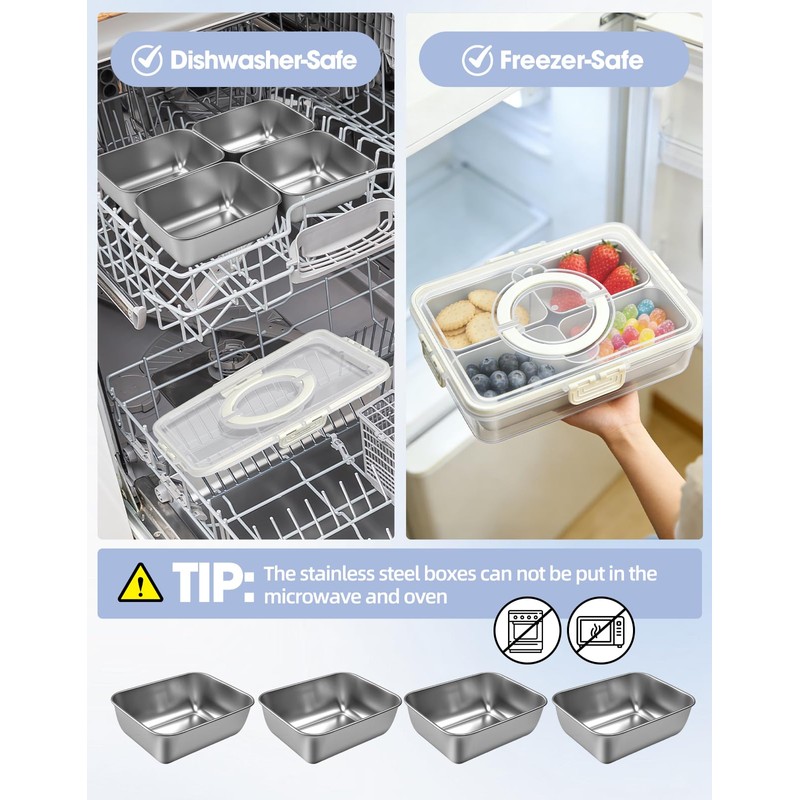 WanshengLe 4 Compartment Stainless Steel Snackle Box 3.82L with Lids