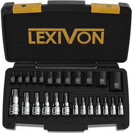 LEXIVON Master Torx Bit and Socket Set, Premium S2 Alloy & Cr-V Steel | 25-Piece, Bit Socket T8-T60 & E-Torx E4-E22 | Heavy-Duty Storage Case (LX-148)