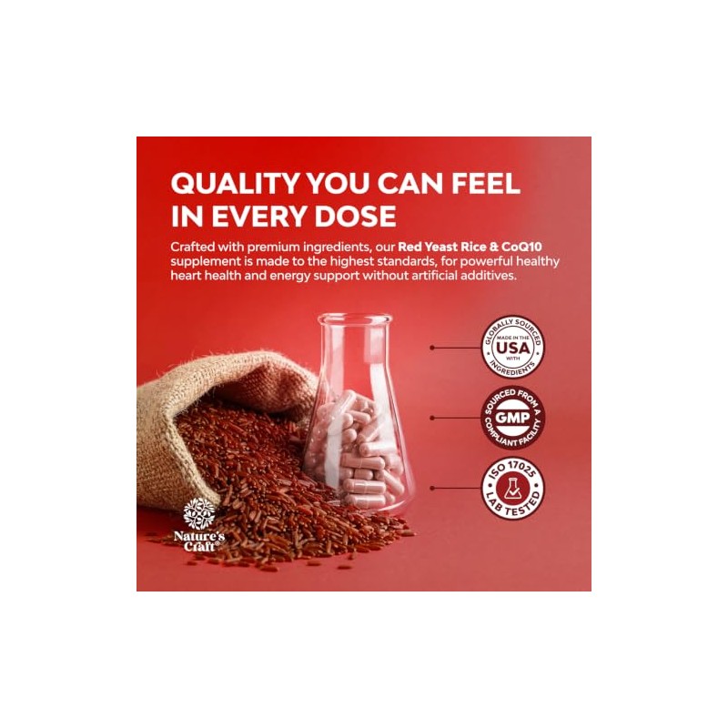 Natures Craft Suplemento de Arroz de Levadura Roja con Coq10: