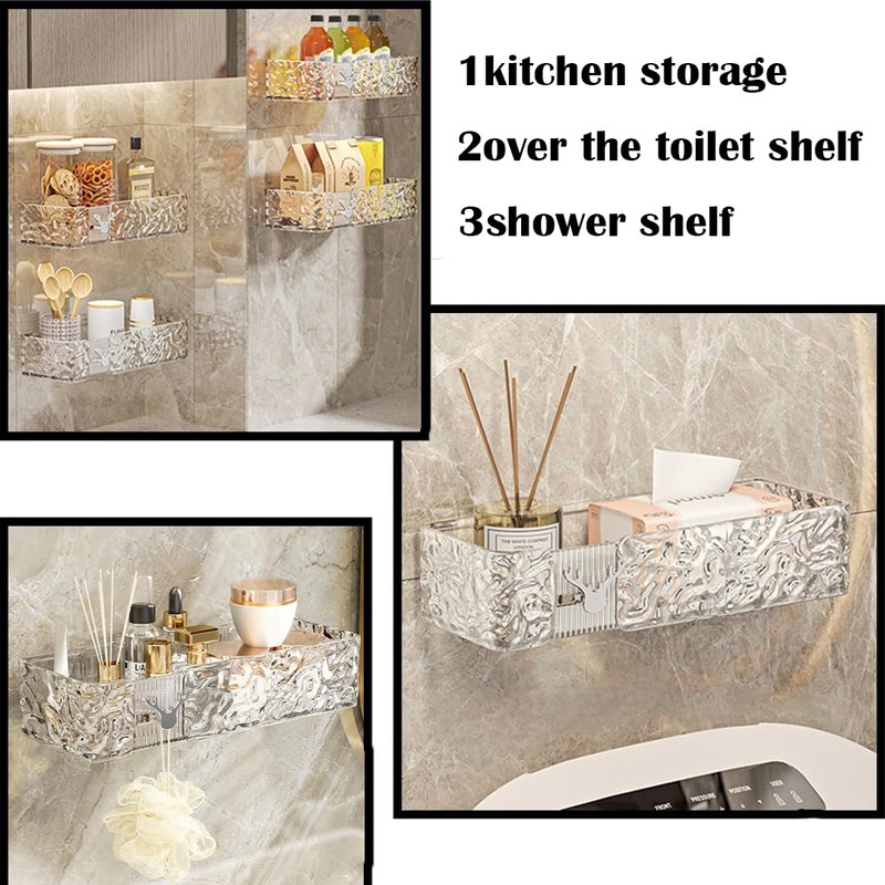 Clear Shower Shelves, Acrylic Shower Shelves, Clear Caddy, Mirror Shelf,