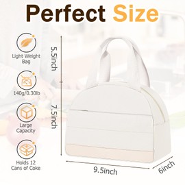 MIAOJIE Lunch Box Lunch Bag for Women Men, Leakproof, Insulated Lunch Box Tote with Large Capacity, Lunch Container for Work/Office (Beige)