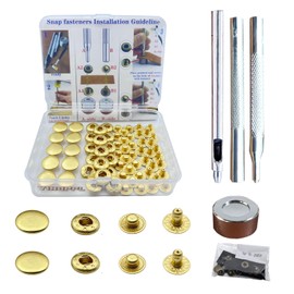 Kit de cierres de piel de 12,5 mm, broches de botón de metal de latón para ropa, chaquetas, jeans, usa bolsas (con herramienta de instalación estándar, correas de operaciones de práctica) (embrión de
