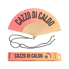 Fisura - Original handheld folding fan with the message in message in Italian and German wooden fan. Original holding Hand Fans. Fan with hanger included (Caldo, red gradient)