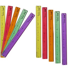 NatVivid 30cm Colourful Rulers Pack, Multipack, Pack of 10, Flexible Coloured Plastic Rulers with Inches and Centimeters, 12 Inches Geometric Rulers for Student School, iZOFAX Black Ball Pen