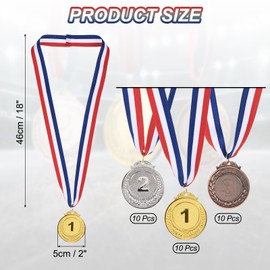 PATIKIL 30 Pieces Gold Silver Bronze Award Medals, 2-Inch Award Medals 1st 2nd 3rd Prizes with Ribbon for Team Games Sports Competitions