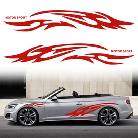 TOMALL 2Pcs 66'' Flame Graphics Stickers Car Body Side Skirt Decals Racing Sports Stripe Decals for Car Universal Vinyl Waterproof Large Decal Decoration for Truck Off-Road Vehicles Accessories (Red)