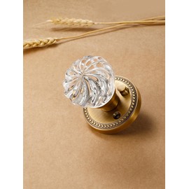 SORWDUERM 1 Pack Crystal Knobs Antique Brass Door Knob Interior Privacy Door Knob for Bedroom and Bathroom Glass Door Knob