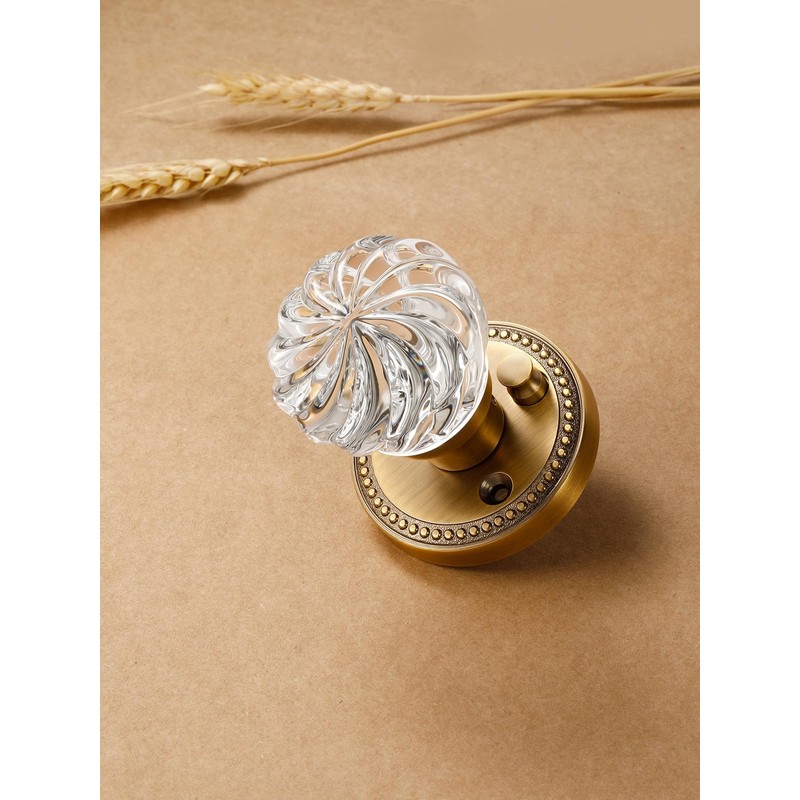 SORWDUERM 1 Pack Crystal Knobs Antique Brass Door Knob Interior