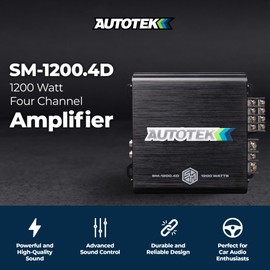 Autotek 1200 Watt 4 Channel Car Audio Amplifier with Bass Knob, High Output Class D Mono Bridged 4 Ohm Stable Input, Street Machine, SM-1200.4D, Black