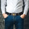 BISON DENIM Mens Western Leather Cowboy Belt - Longhorn Cow