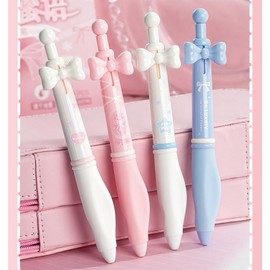 MOZXIRZ 4 Pcs Cute Retractable Pens Bowknot Gel Pens Soft Grip Black Ink Pen 0.5mm Fine Point Smooth Writing Kawaii Pen for Women Girls Office Supplies Back to School Supplies (Bowknot)