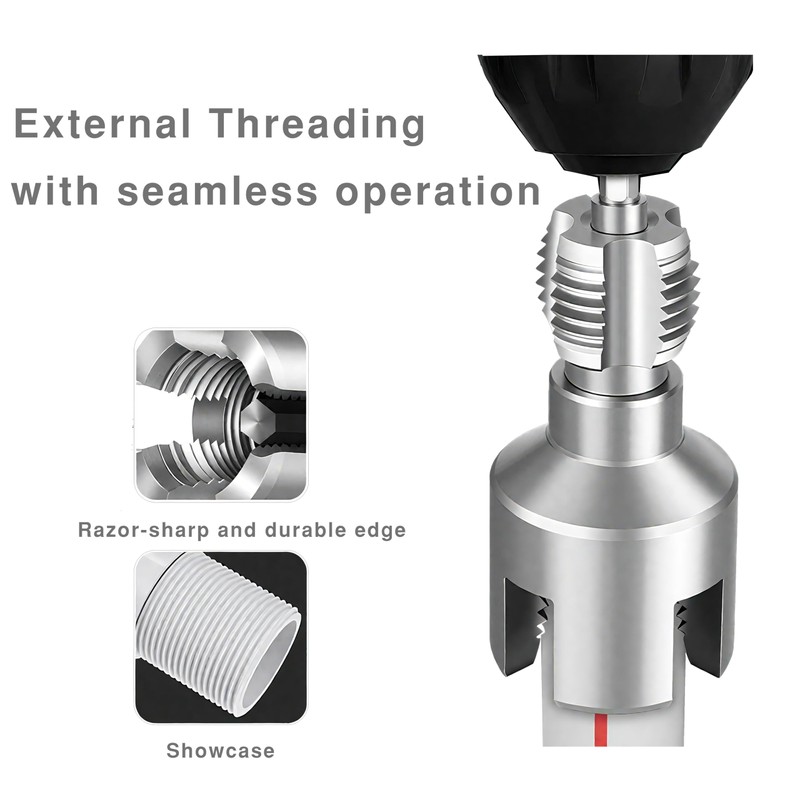 Integrated Internal & External Pipe Threading Tool with Sealant Tape