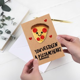 You've Stolen A Pizza My Heart Crochet Card- Funny Birthday Card - Sweetest Day Card For Teenager - Birthday Greeting Appreciation For Friends and Family