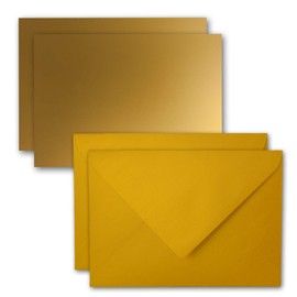 Set of 25 Cards with Envelopes, Set of Single Cards, DIN A7, 10.5 x 7.3 cm, Gold, with Envelopes, C7 Wet Seal, Ideal Gift Tags
