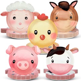 50 Count Farm Animals Party Paper Plates Farmhouse Theme Shaped Disposable Plates Farm Birthday Plates Watercolor Animal Theme Party Plates for Birthday Baby Shower Fun Barnyard Animals Party Favors