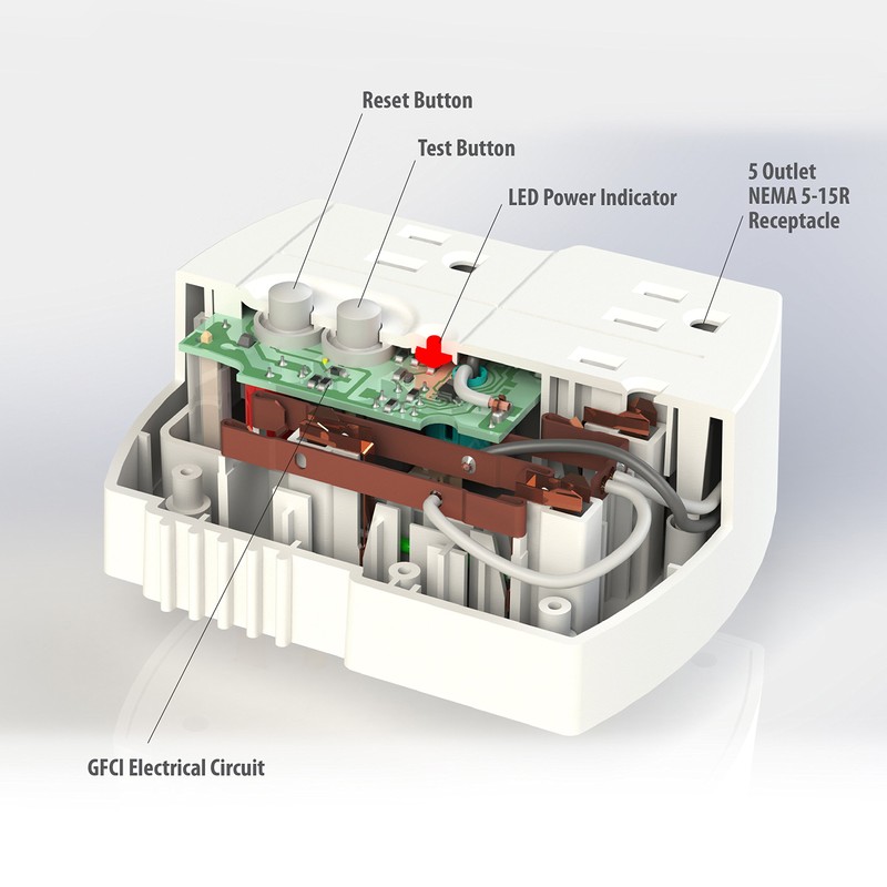 Tower Manufacturing 30440003 Auto-Reset 15 AMP Grounded 3-Prong GFCI 5-Outlet