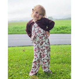 HINTINA Toddler Girl Clothes 4 Years Long Sleeve Knitted Cardigan Set Sleeveless Floral Jumpsuit Spaghetti Strap Romper Wide Leg Pant 2 Pieces Fall Winter Outfits Spring Clothing, 4-5T, Dark Brown
