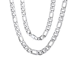ChainsPro Men's Figaro Chain Necklace 7.5 mm Wide Figaro Chain Stainless Steel Figaro Chain Necklace Silver/Black/Gold-Plated Colour 46/51/55/61/66/71/76 cm, Stainless Steel