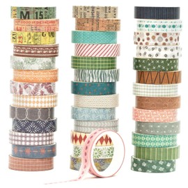 Songdao 40 Rolls Basic Washi Tape Set Cute Printed Patterns Masking Skinny Creative Decorative Tapes for Arts, DIY Crafts, Journals, Planners, Scrapbook, Wrapping (Retroism 2)