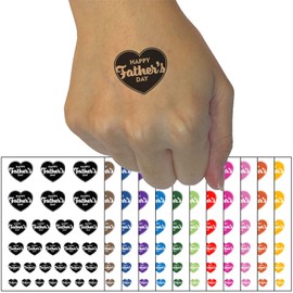 Happy Father's Day Heart Temporary Tattoo Water Resistant Fake Body Art Set Collection - Black (One Sheet)
