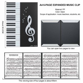 Sonwaha Music Folder for Sheet Music, 40 Pages + 6 Sides, Hinged Music Folder, Choir Folder, Black Music Folder with Transparent Sleeves for Sheet Musicians