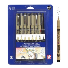 Sakura Pigma Micron Manga Comic Pro Fineliner Pens - Archival Black Ink Pens - Assorted Point Sizes - 8 Pack