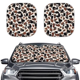 Glomenade Brown Cow Floral Print 2 Piece Windshield Sun Shade, Auto Accessories Sunshade Cover for Vehicle SUV Truck