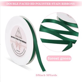 Handyman Crafts 3/8" Forest Green Double Faced Satin Ribbons 50 Yards HD Polyester Stain Ribbon for Wedding Gift Wrapping, Florist,Flowers,Arts Crafts,Balloons,Holidays,Christmas,Birthdays,Bow Makings