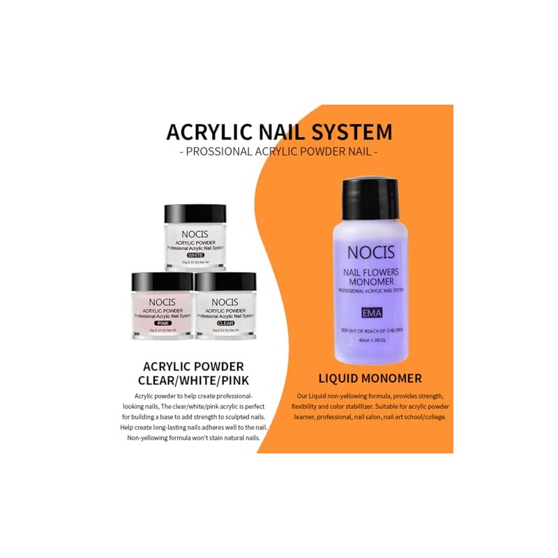 YUMTTY Kit de uñas acrílicas, Polvo acrílico, líquido acrílico, monómero