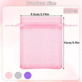 GIKPAX 50 Pcs Organza Bags, Pink Organza BagsMedium Drawstring Jewellery Bags Lavender Bag for Jewellery Sweet Wedding Favour Bags Birthday Anniversary (10 * 15cm/3.9 * 5.9inch)