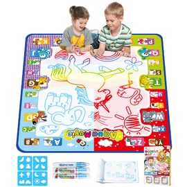 Jasonwell Aqua Water Doodle Mat 31x31 Inches Large Magic Drawing Doodling Mat Coloring Mat Educational Toys Christmas Birthday Gifts for Kids Toddler Boys Girls Age 2 3 4 5 6 7 8 Year Old (Alphabet)