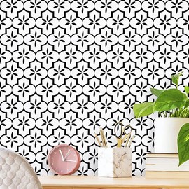 17.7"X118" Black Contact Paper Geometry Pattern Wallpaper White and Black Trellis Peel and Stick Wallpaper Self-Adhesive Removable Wallpaper White Modern for Cabinet Drawer Lining Furniture Wall Decor