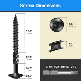 Marysino Lag Screws 3 Inch, Construction Wood Screw #14 x 3, 50-Pack Heavy Duty Self Driiling Structural Screws, Black Anti-Rust Coated Exterior Wood/Lag/Timber Screws, Torx/Star Drive Lag Bolts