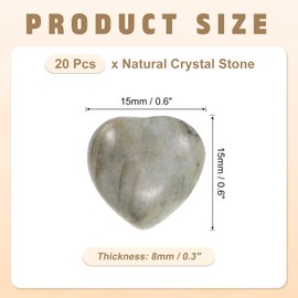 PATIKIL 20 Pcs Natural Heart Shaped Crystal Stone, 0.6 Inch Mini Polished Love Gemstone Crystal, Pocket Rock Engraved Worry Stones for Women Gifts Meditation, Light Gray