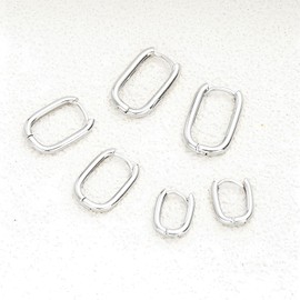 Hinvan 3 Pairs 925 Sterling Silver Hoop Earrings for Women Huggie Hoops Cartilage Sleepers Silver Earrings Hypoallergenic Minimalist Geometric Oval Hoops for Girls