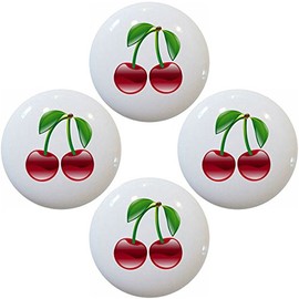 Shiny Cherries Fruit Ceramic Cabinet Drawer Pulls Knobs (Set of 4 Knobs)