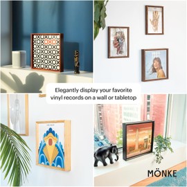 MÖNKE Vinyl Record Display Frame – Wall-Mounted or Tabletop – Elegantly Display Your Favorite Albums – This Vinyl Record Frame Will Fit Most Records (Pine)