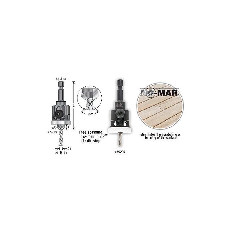 Amana Tool 82 Degree Countersink with Adjustable Low Friction Drill