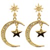 Cubic Zirconia Star & Moon Stud Drop Earrings, 18k Gold