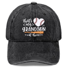 Weiweiwu That's My Grandson Out There hat for Men Vintage Cotton Washed Baseball Caps Adjustable Dad, Allblack, One Size