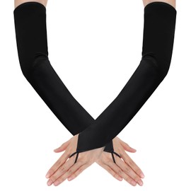 oruola Arm Gloves for Women,Satin Fingerless Gloves Long,Black Fingerless Gloves for Bridal Wedding Party Goth Punk 80s Party Cosplay Costume Accessories,Stretchy Long Gloves Fingerless