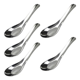 AUXBC 5PCS 5.5” Stainless Steel Soup Spoons, Mirror Polished Long Handle Ramen Spoons for Bouillon Dessert Cereal Wonton Thai Miso Udon