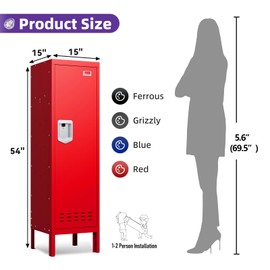 SAPITAL 54" Metal Storage Cabinet Lockable Storage Home Tall Steel Locker Cabinet with Compartmentsfor Office, Gym, School, Employees, Bedrooms, Sports Gear & Personal Belongings (Assembly Required)