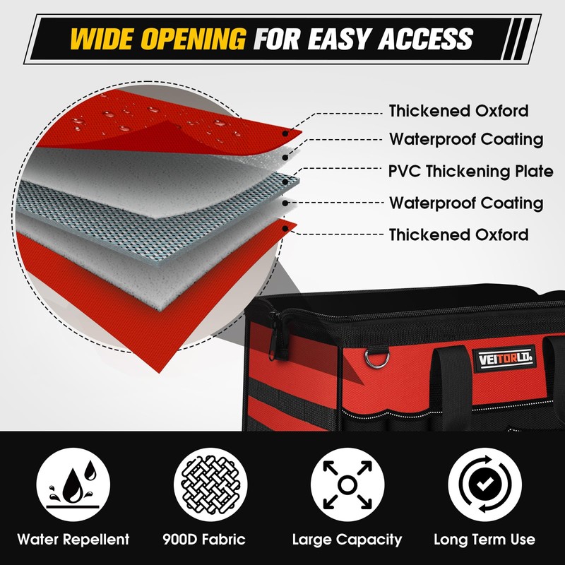 16-Inch Heavy Duty Tool Bag, 19-Pockets Tool Box Organizer, Portable