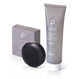 PLU (PLuS) Clear Fine Black Soap Charcoal Face Washing Soap, Facial Cleanser, Pore Care, Blackheads, Square Plug (Orange Scent) (Soap + Cleansing Gel (Tube))