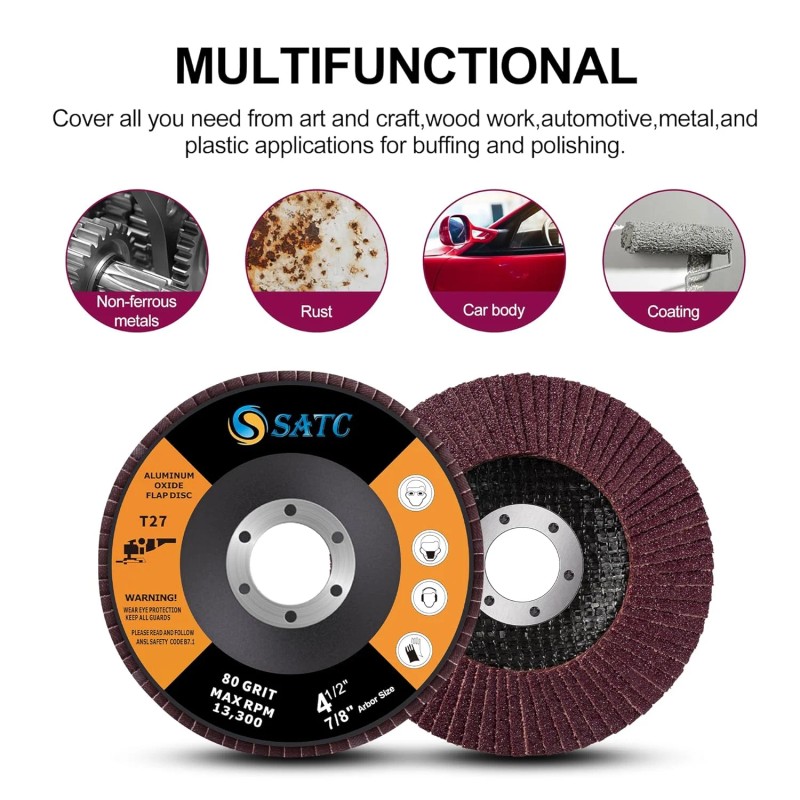 10Pcs 4.5 Inch Round Flap Disc 4-1/2" 80 Grit Angle