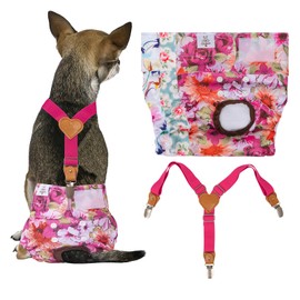 CuteBone Dog Diapers Female 3 Pack Reusable Doggy Diapers with One Suspender for Small Medium Large Dog Period BDD02S