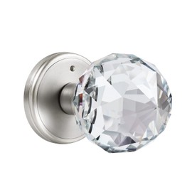 CLCTK Crystal Glass Door Knobs Interior, Premium Bathroom Bedroom Door Knobs with Lock, Satin Nickel Finish